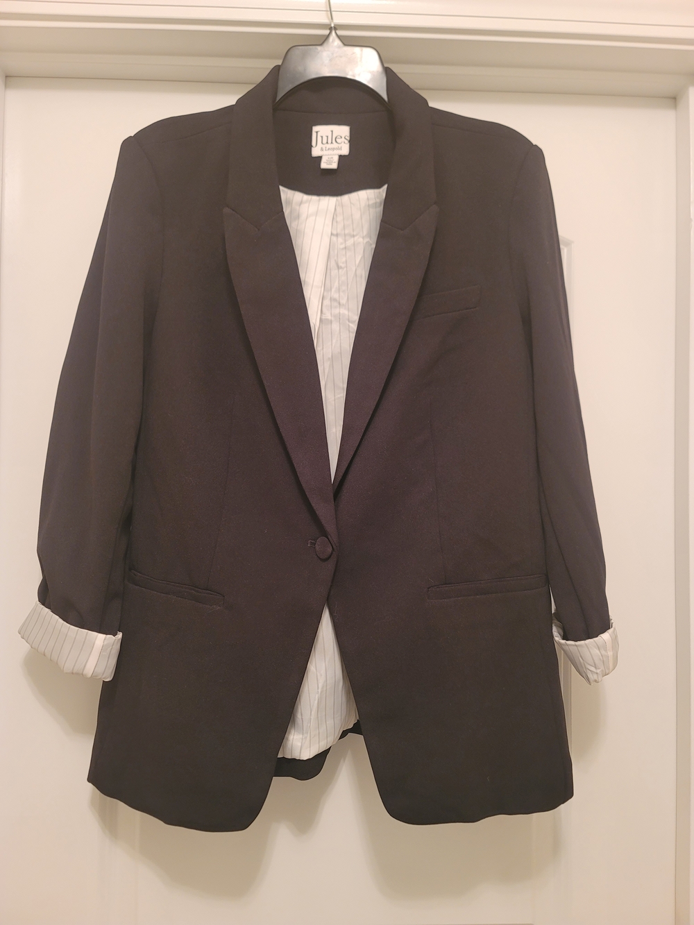 Jules & Leopold Singe-Button Black Tailored Blazer Jacket, Size: Large